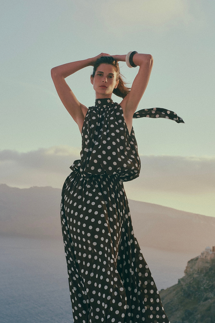 Drop Waist Chiffon Gown (Chocolate Brown Polka Dot)