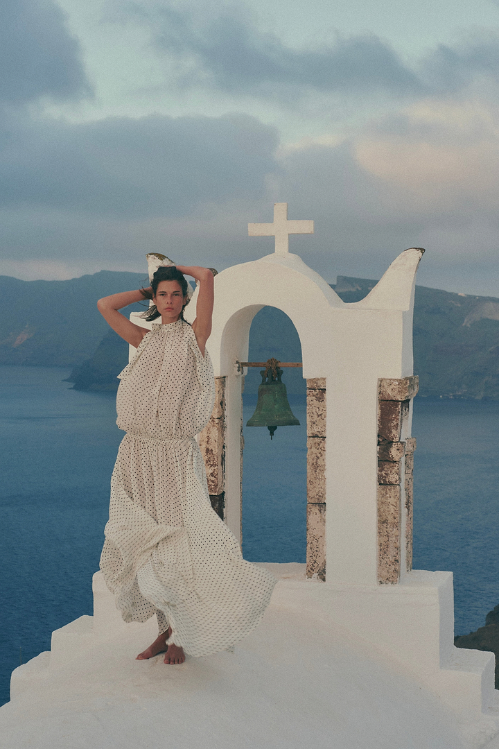 Drop Waist Chiffon Gown (Cream Polka Dot)