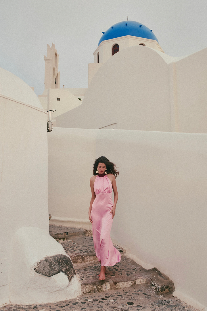 Contrast Tie Neck Gown (Lilac Pink)