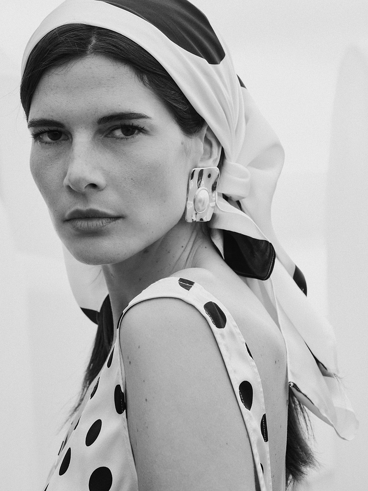 Silk Scarf (Cream Polka Dot)