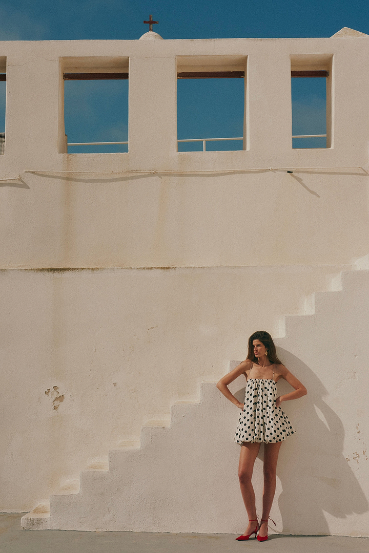 Bubble Mini Dress (Cream Black Polka Dot)