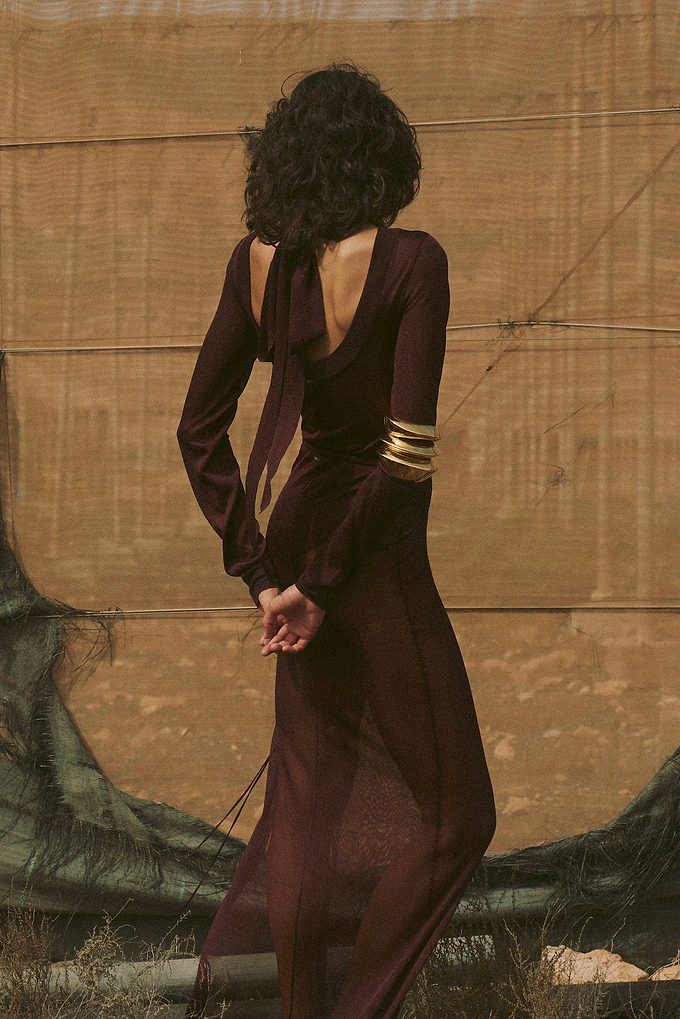 Ruched Knit Maxi Skirt (Merlot Shimmer)
