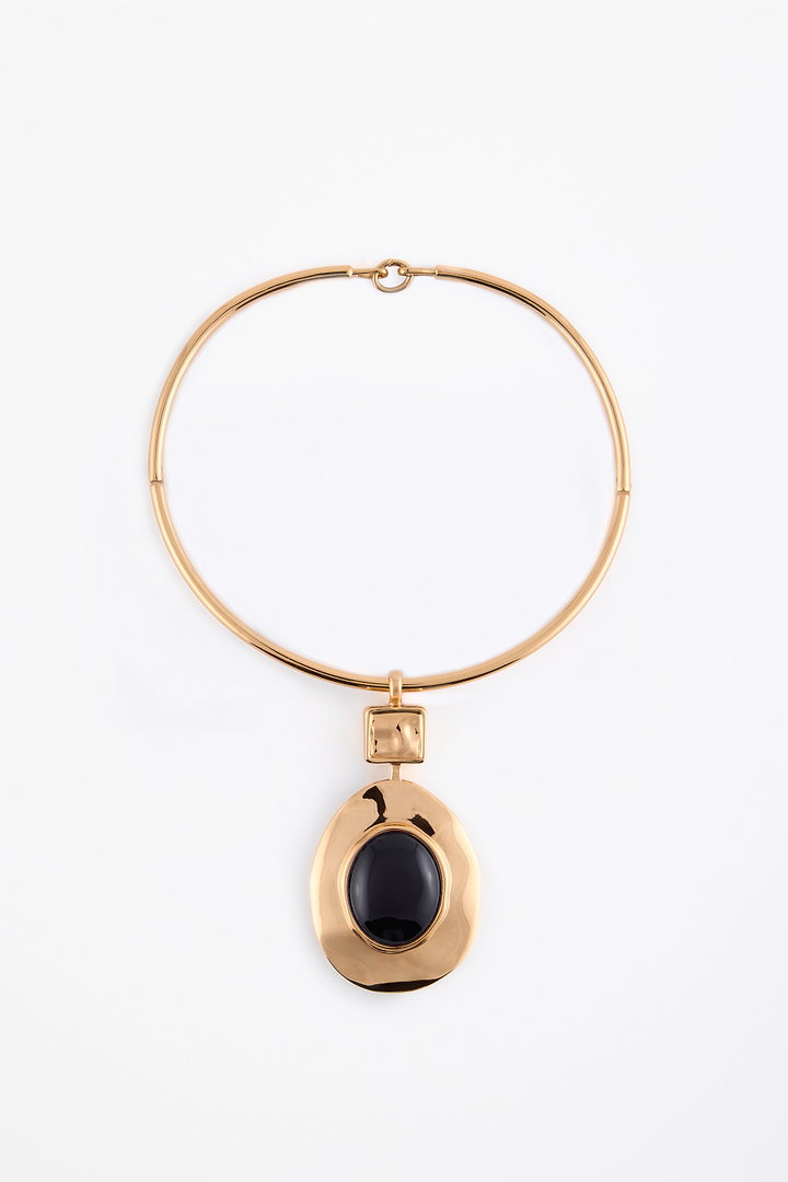 Stone Drop Necklace (Gold/Black)