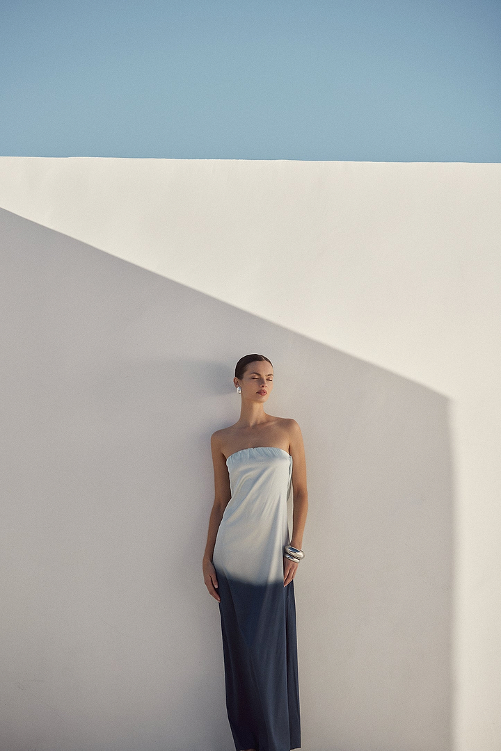 Strapless Draped Maxi (Blue Ombre)
