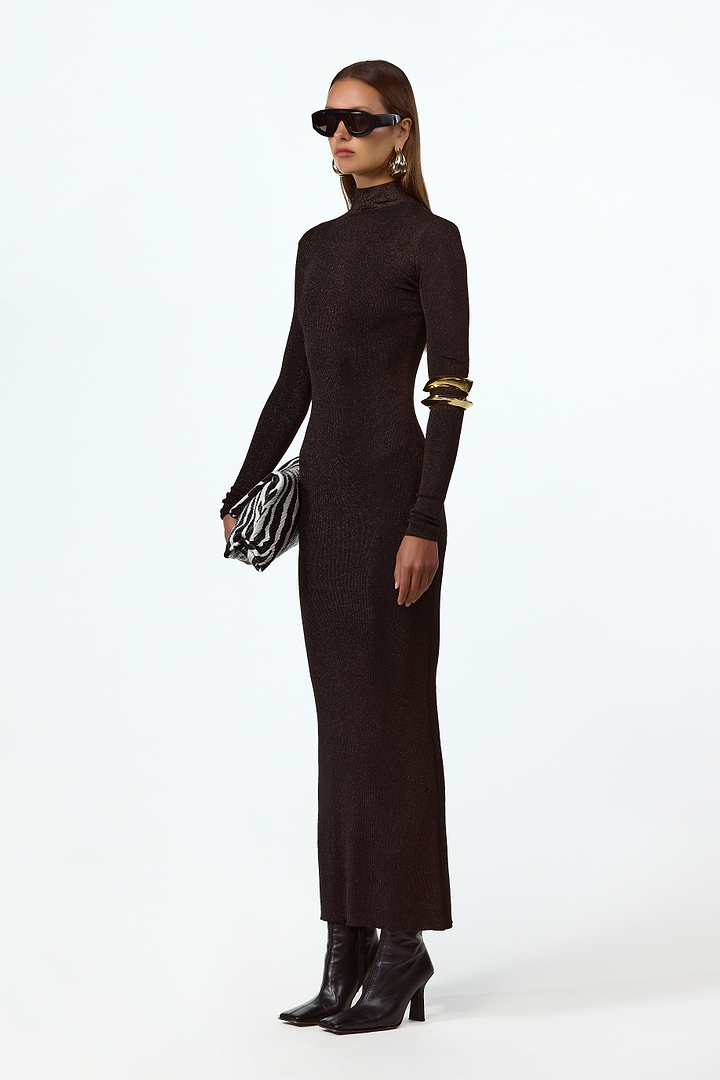 Shimmer Mockneck Dress (Black)