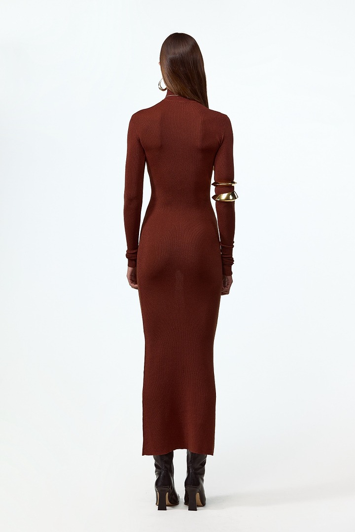 Shimmer Mockneck Dress (Rust)