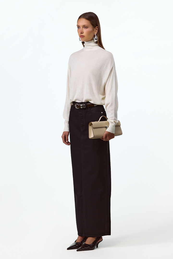 The Denim Pencil Maxi Skirt (Black)