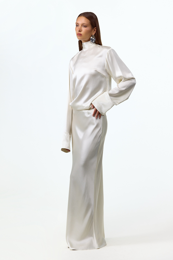 Satin Maxi Skirt (Cream)