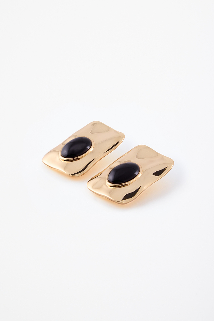 Hammered Stone Earring (Gold/Black)