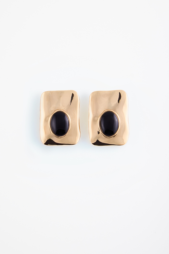 Hammered Stone Earring (Gold/Black)