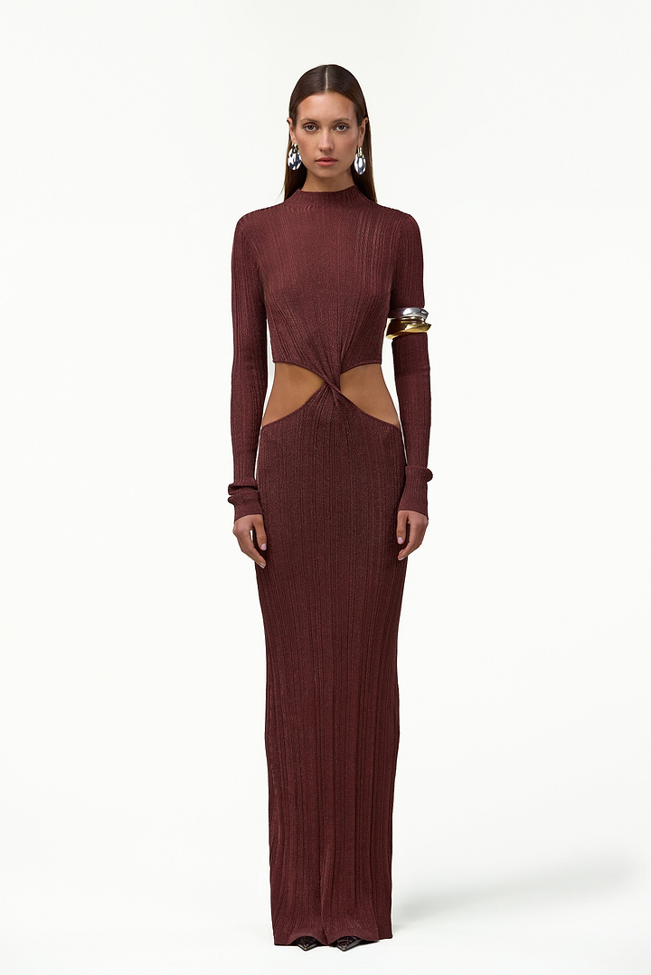 Metallic Twist Maxi Dress (Chocolate Brown)