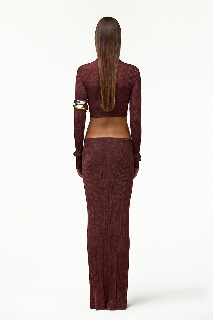 Metallic Twist Maxi Dress (Chocolate Brown)