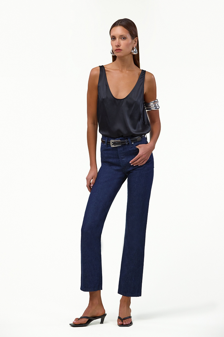 The Straight Ankle Jean (Dark Indigo)