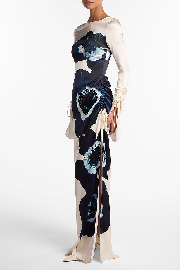 Silk Floral Gown (Cream/Navy)