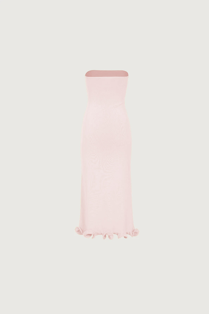 Ruffle Hem Strapless Dress (Pale Pink)