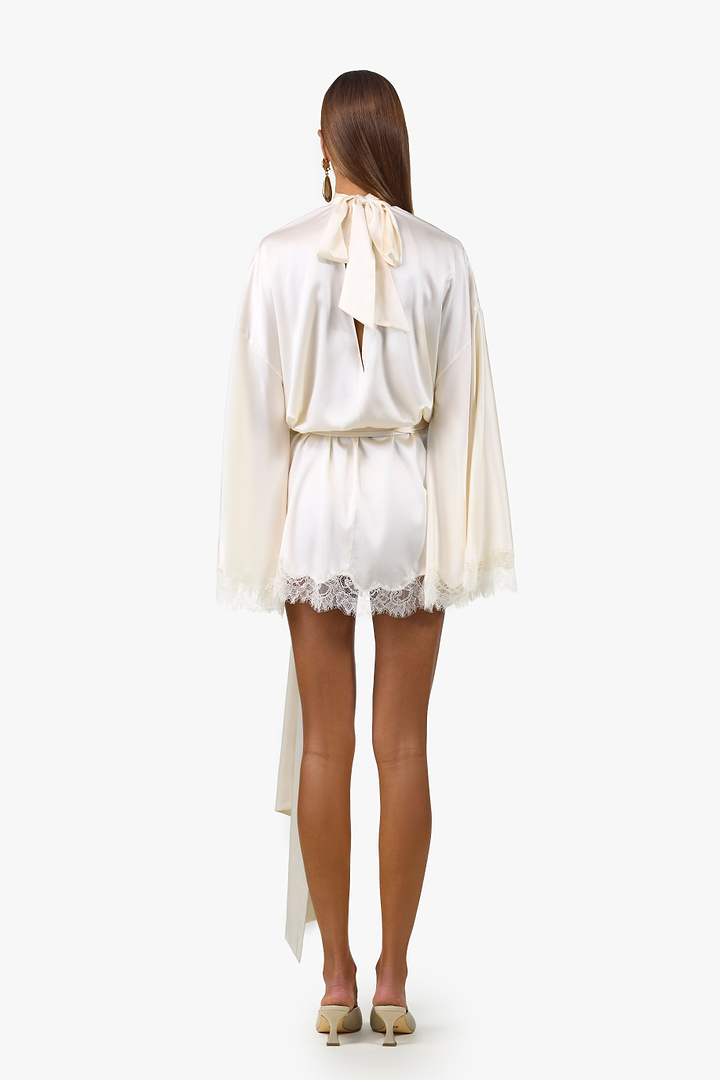 Lace Silk Mini Dress (Cream)