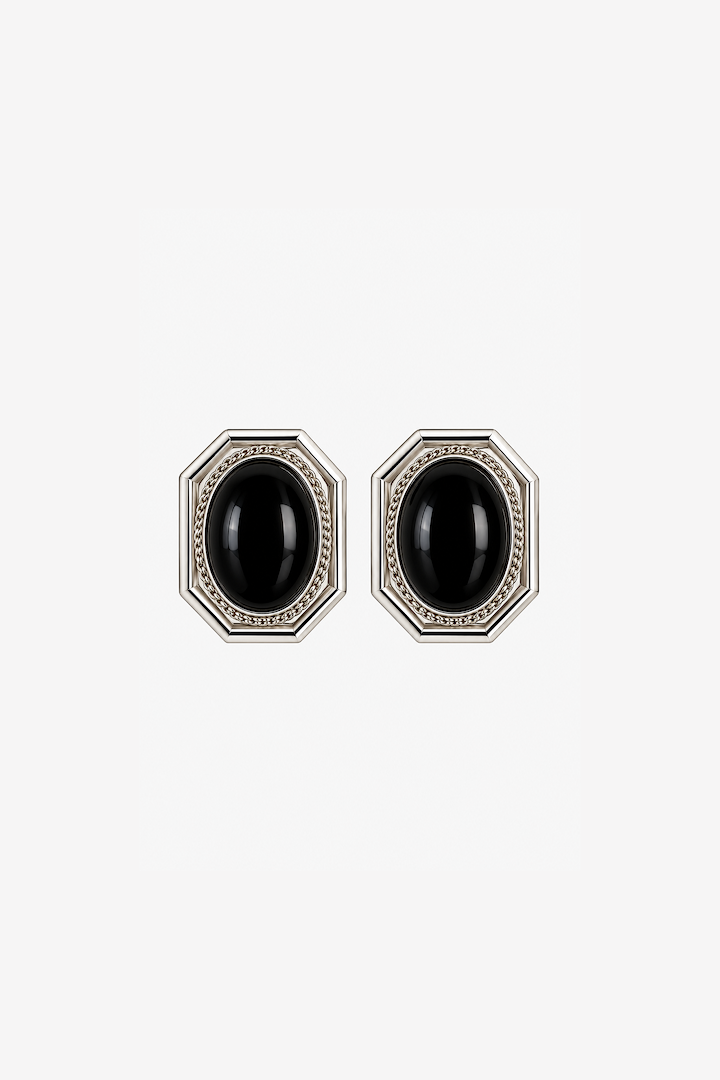 Vintage Stone Earring (Silver/Black)