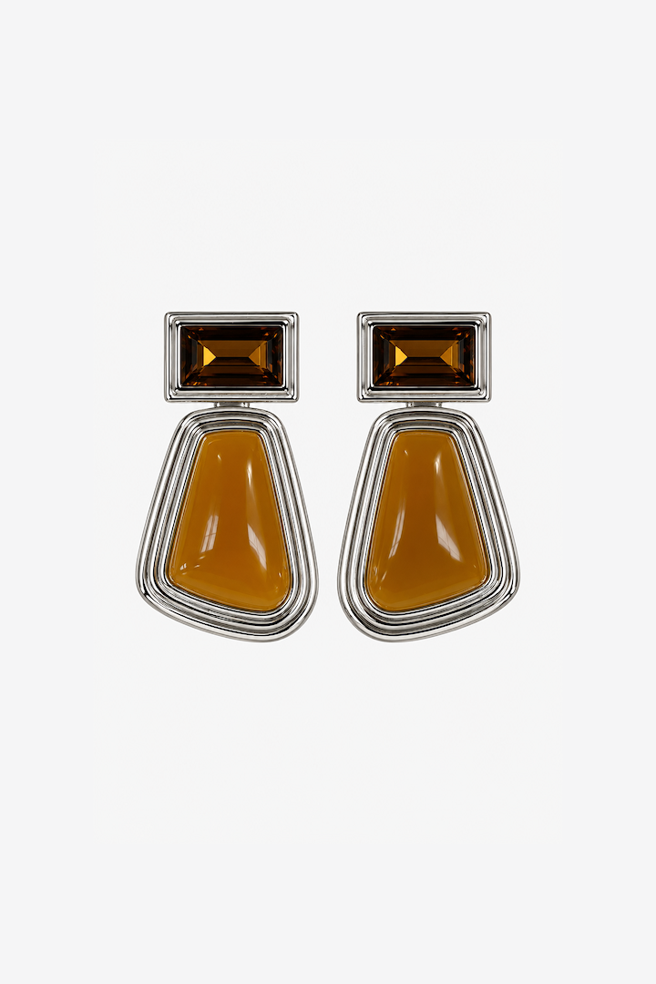 Abstract Jewel Drop Earring (Silver/Light Brown/Amber)