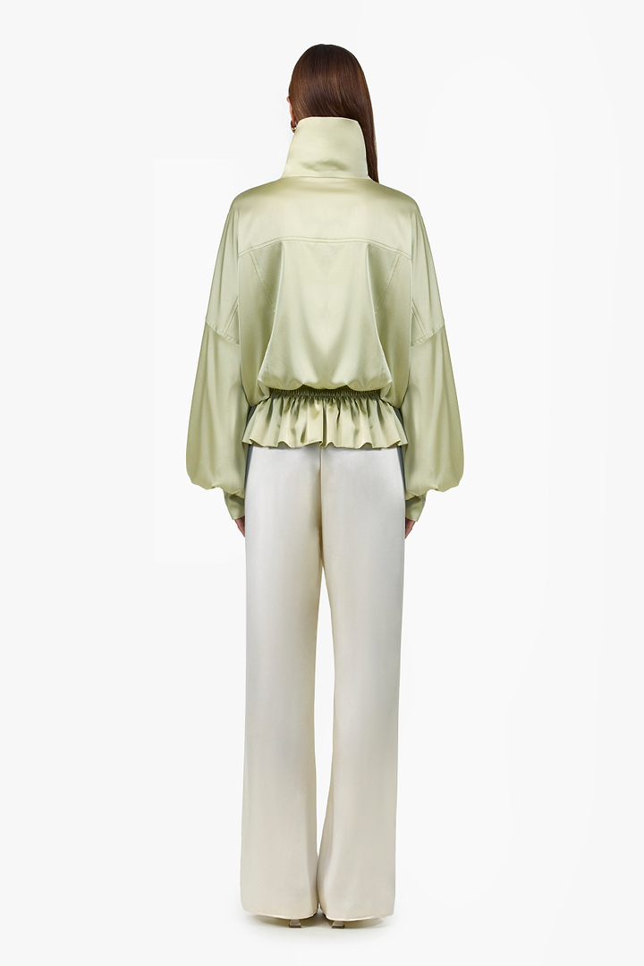 Silk Peplum Bomber Jacket (Sage)