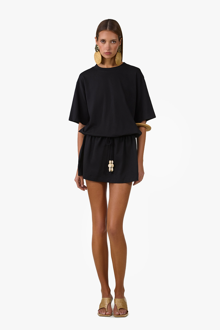 Stone Beaded T-Shirt Dress (Black)