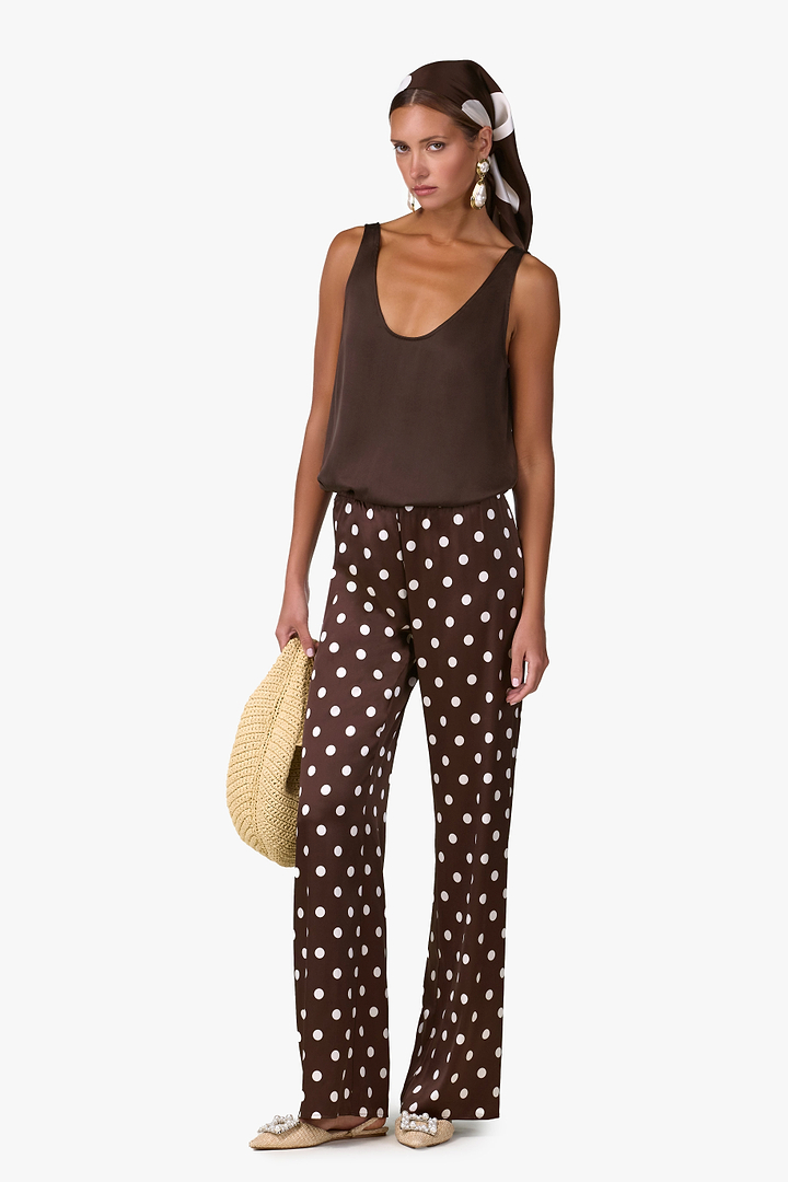 Silk Pant (Chocolate Brown Polka Dot)