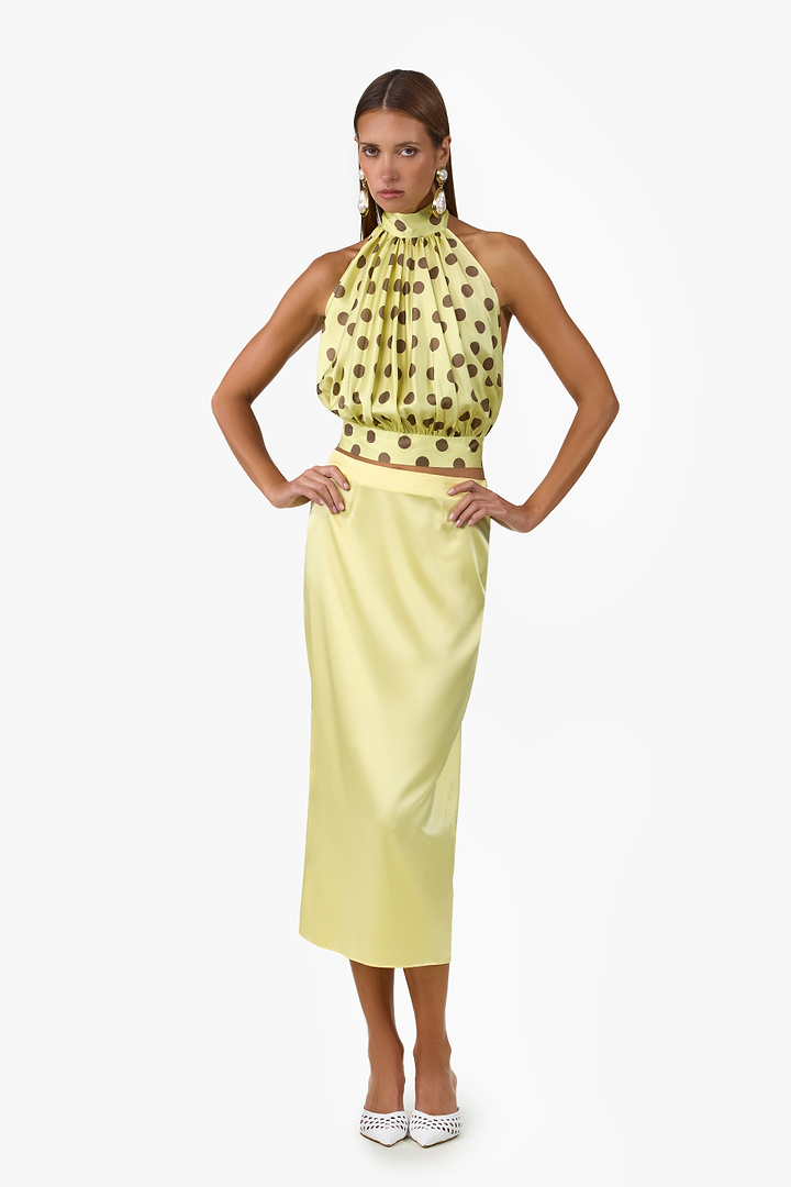 Silk Halter Top (Butter Yellow Polka Dot)
