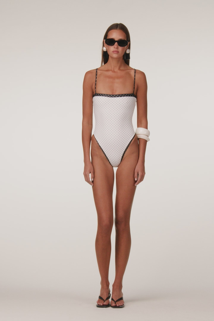 Colorblock One Piece (Cream Black Polka Dot/Black)