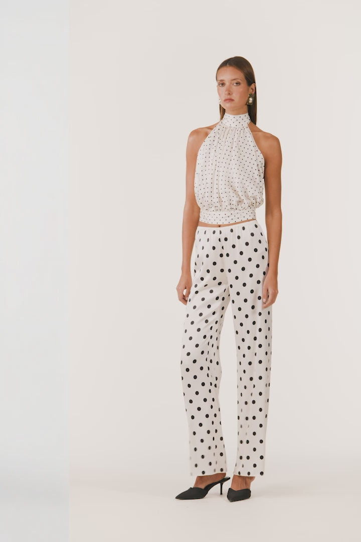 Silk Halter Top (Cream Black Polka Dot)