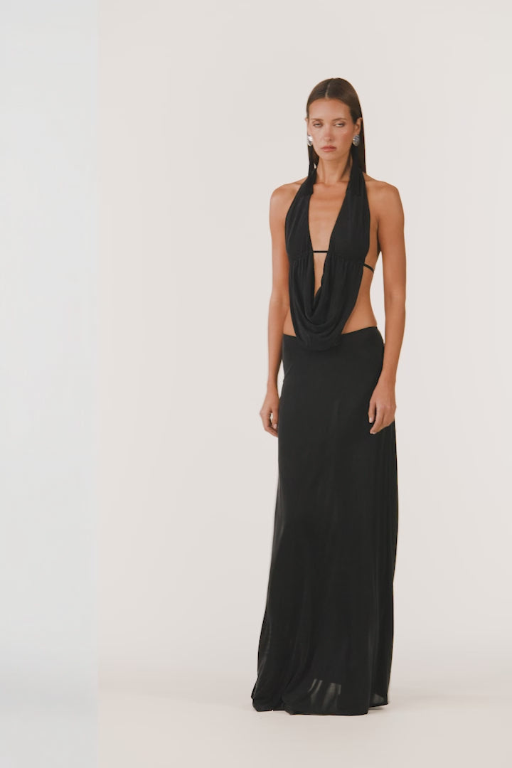 Plunge Neck Maxi Dress (Black)