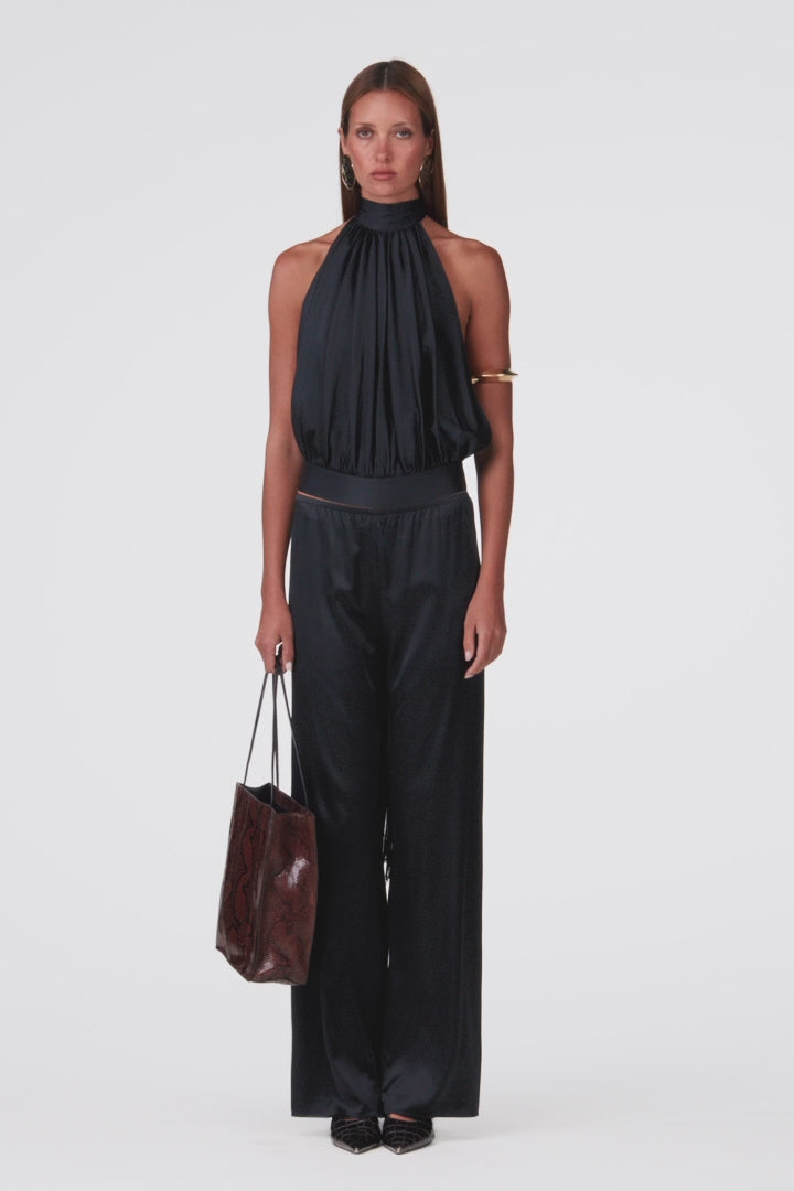 Silk Fringe Halter Top (Black)