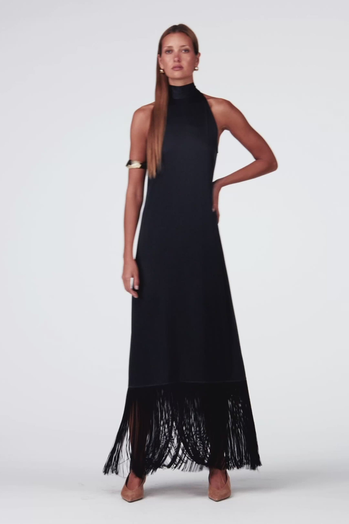 Silk Fringe Gown (Black)