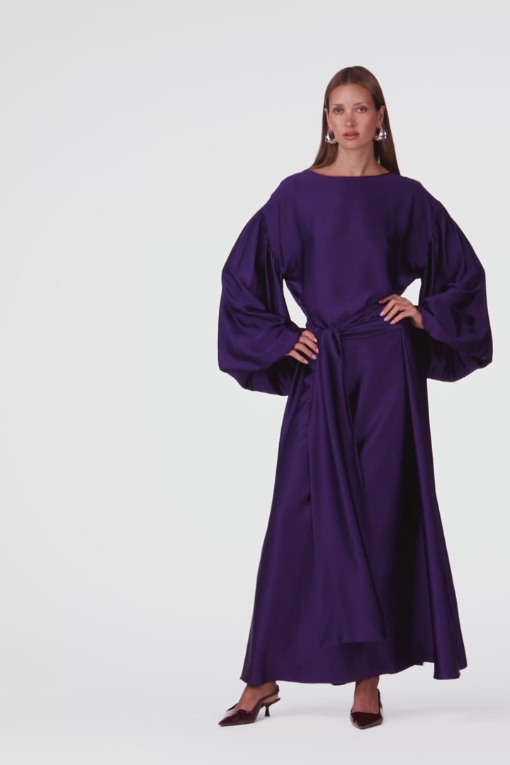 Draped Tie Silk Gown (Royal Purple)