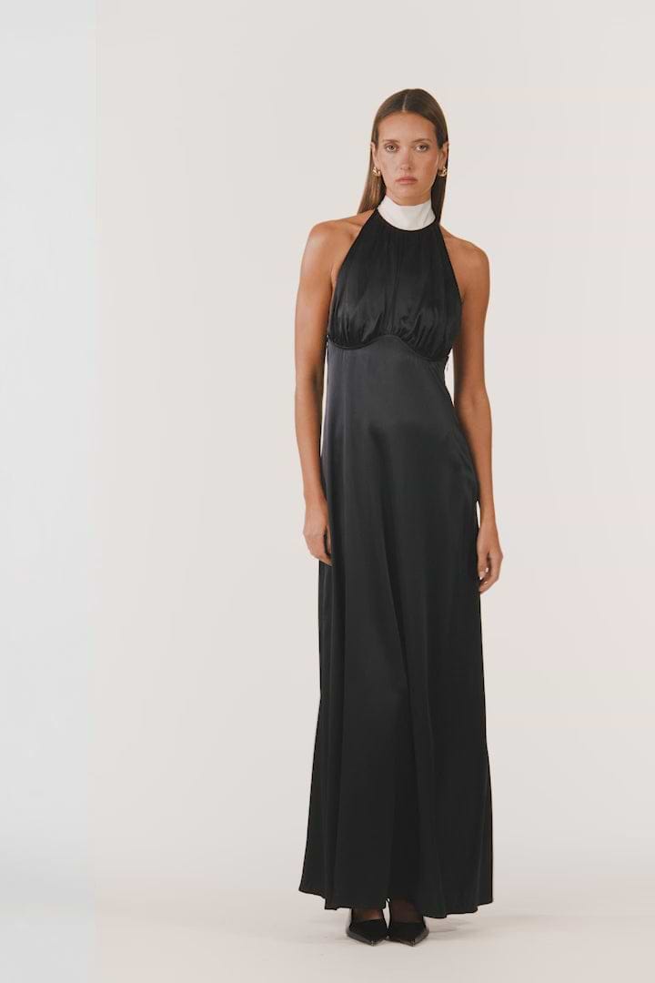 Contrast Tie Neck Gown (Black)