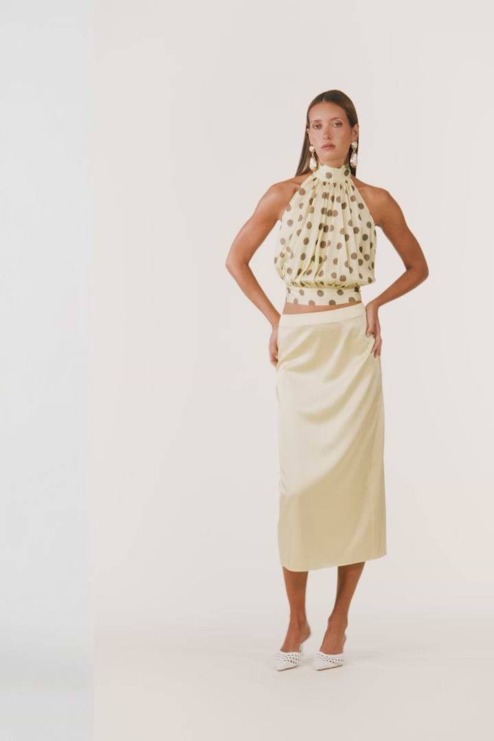 Silk Halter Top (Butter Yellow Polka Dot)