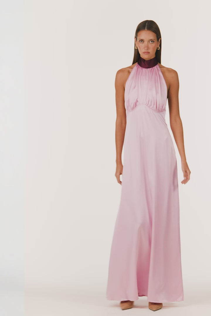 Contrast Tie Neck Gown (Lilac Pink)