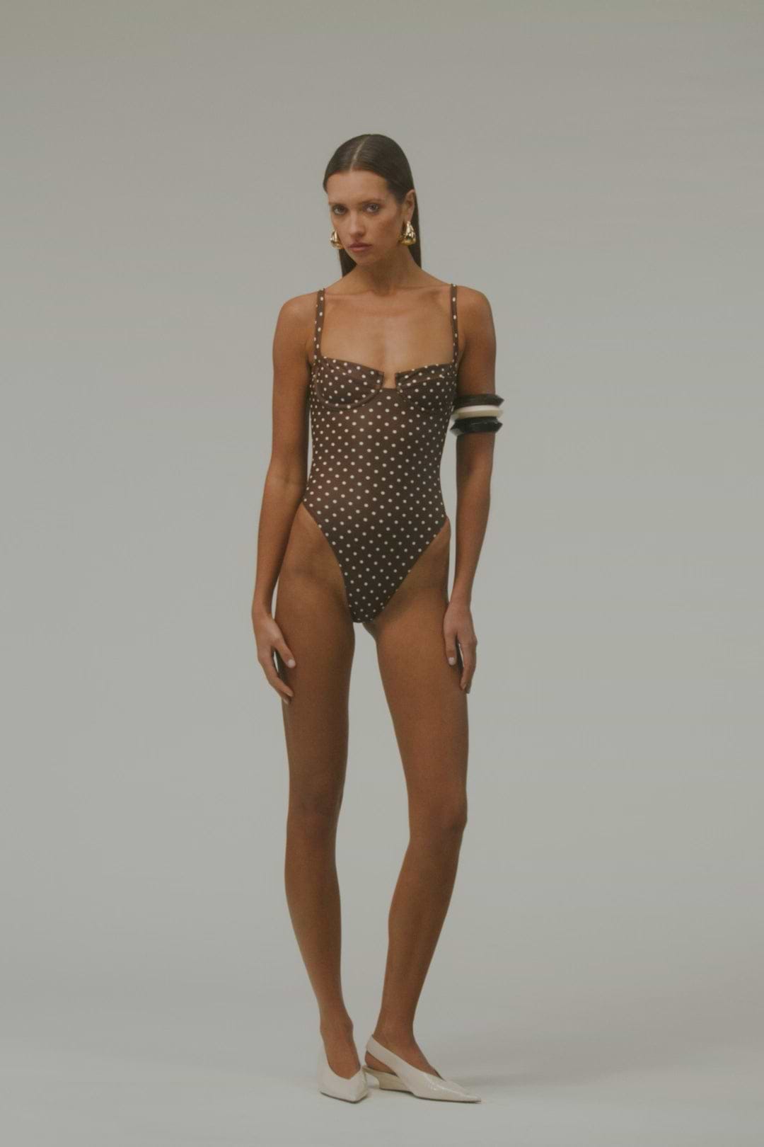 Bustier One Piece (Brown Cream Polka Dot)