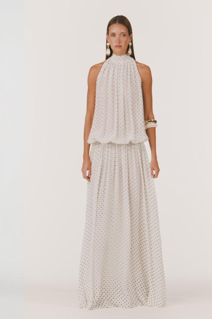 Drop Waist Chiffon Gown (Cream Polka Dot)