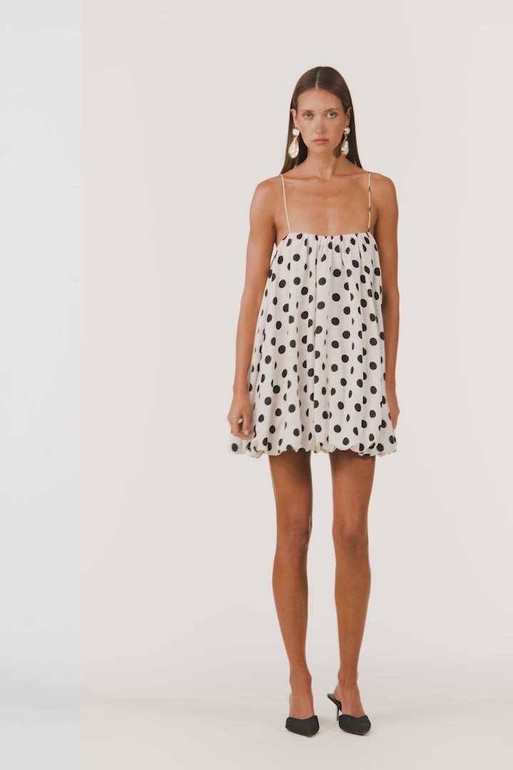 Bubble Mini Dress (Cream Black Polka Dot)