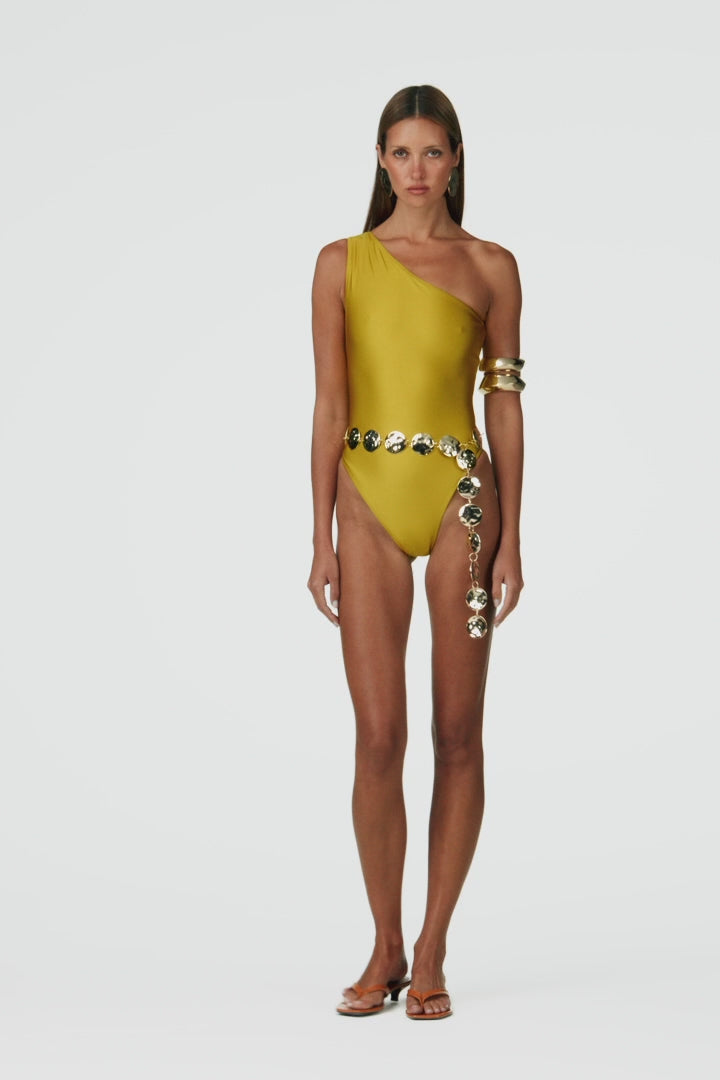 One Shoulder One Piece (Chartreuse)