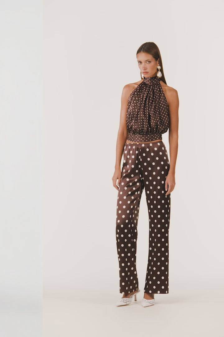 Silk Halter Top (Chocolate Brown Polka Dot)