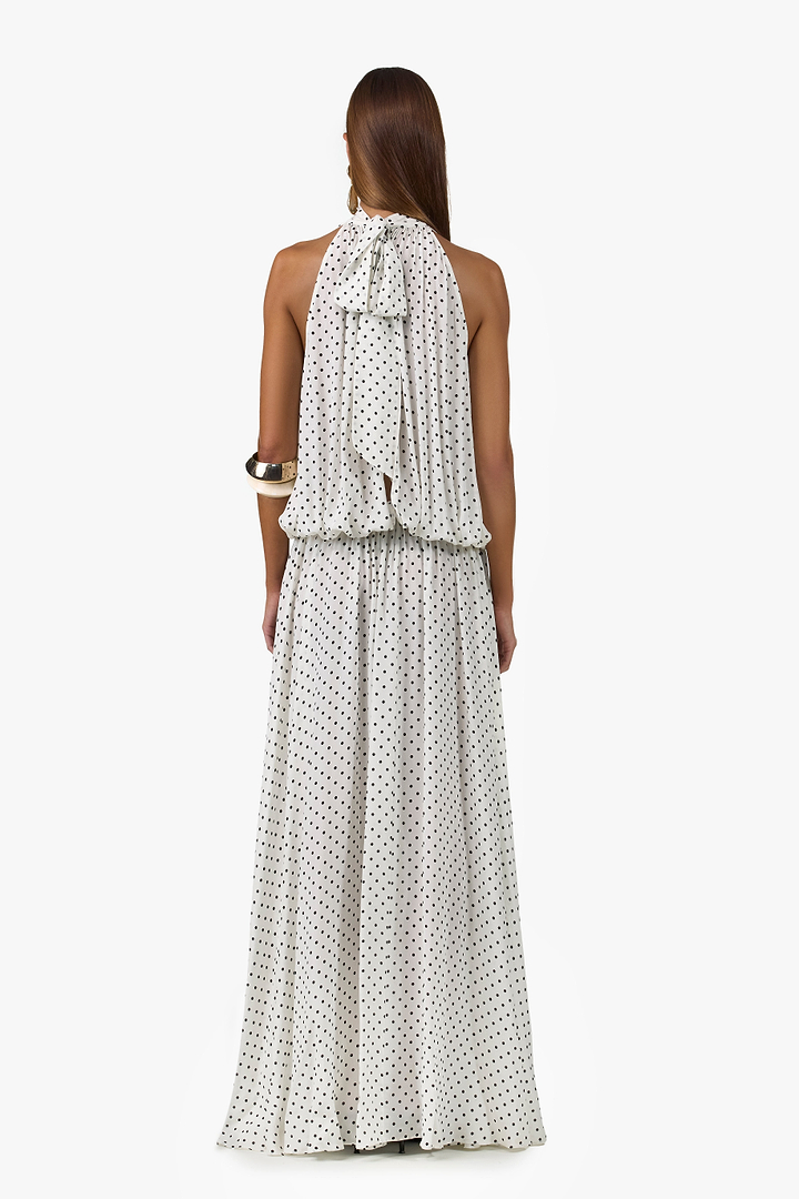 Drop Waist Chiffon Gown (Cream Polka Dot)