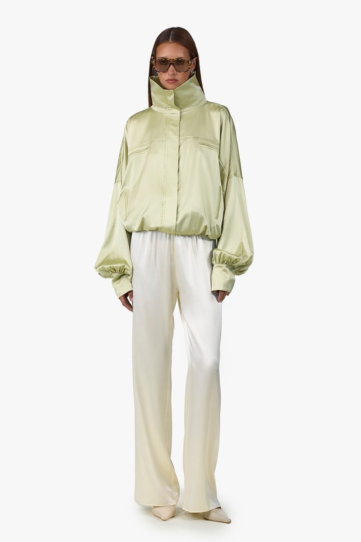 Silk Peplum Bomber Jacket (Sage)
