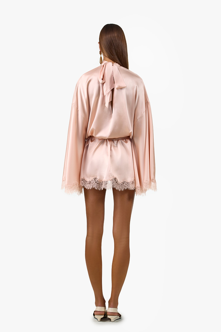 Lace Silk Mini Dress (Rose Clay)