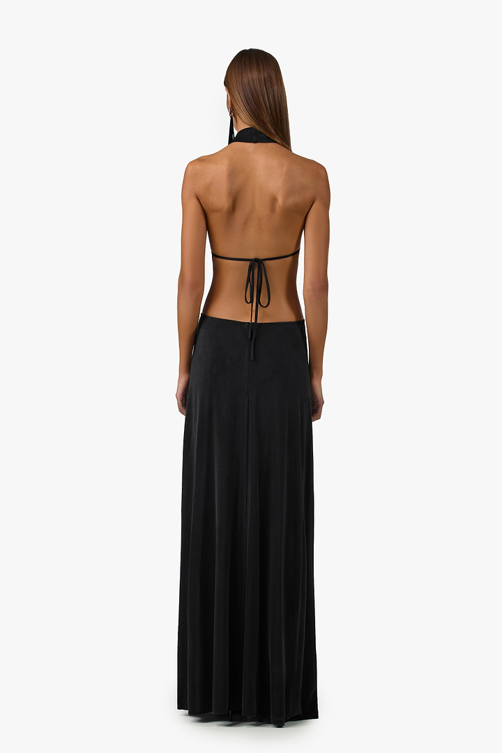 Plunge Neck Maxi Dress (Black)