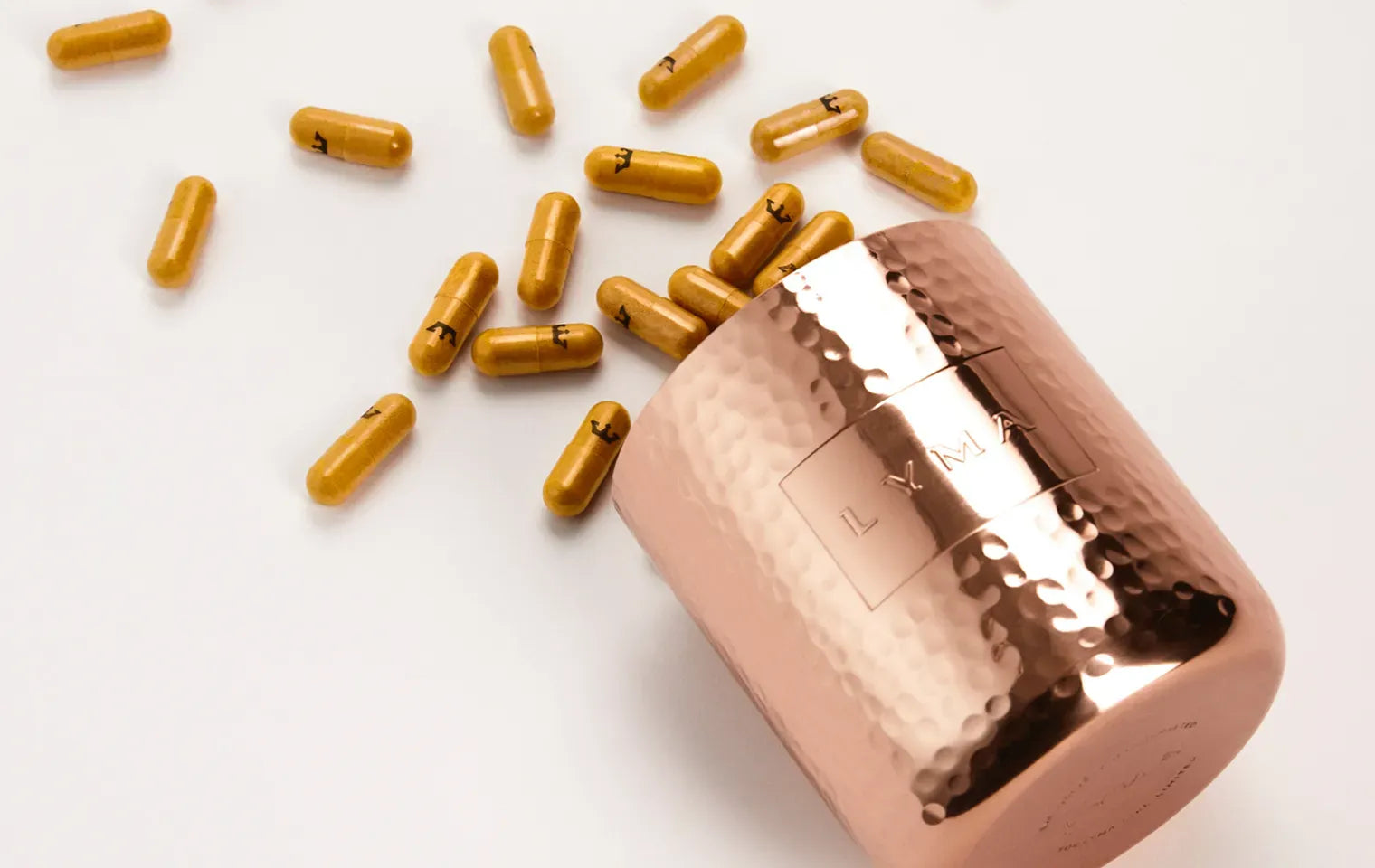 LYMA Supplement copper jar and yellow capsules