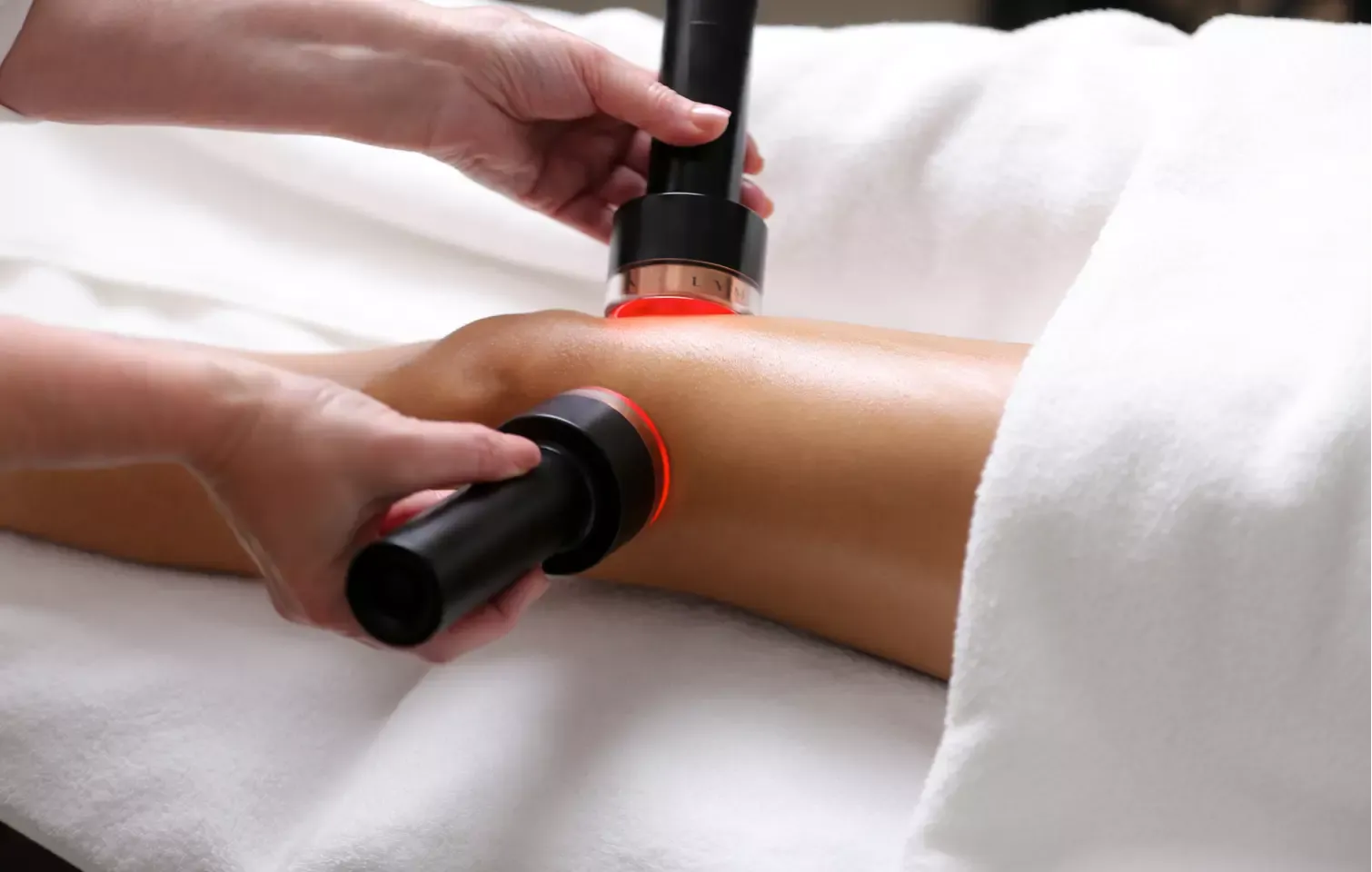 LYMA Laser PRO on knee and leg for post-surgery healing