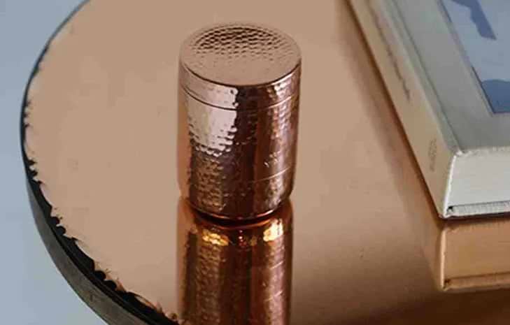 Copper LYMA Supplement vessel on table, wellness for menopause support
