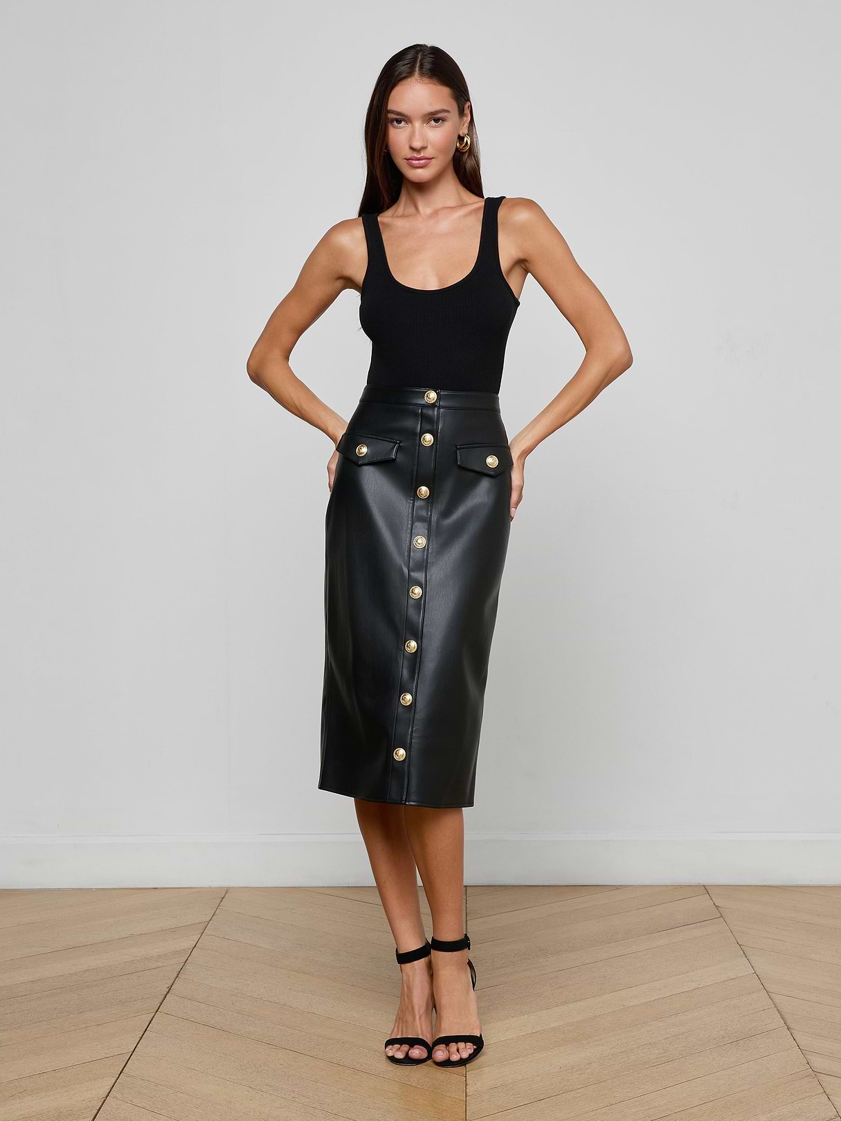 Yvette Vegan Leather Mini Skirt in Black | L'AGENCE