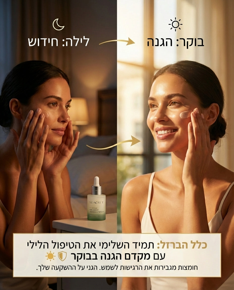 ערכת חומצות לילה: קרם לילה+ סרום חומצות+ סבון פנים ותיק מתנה