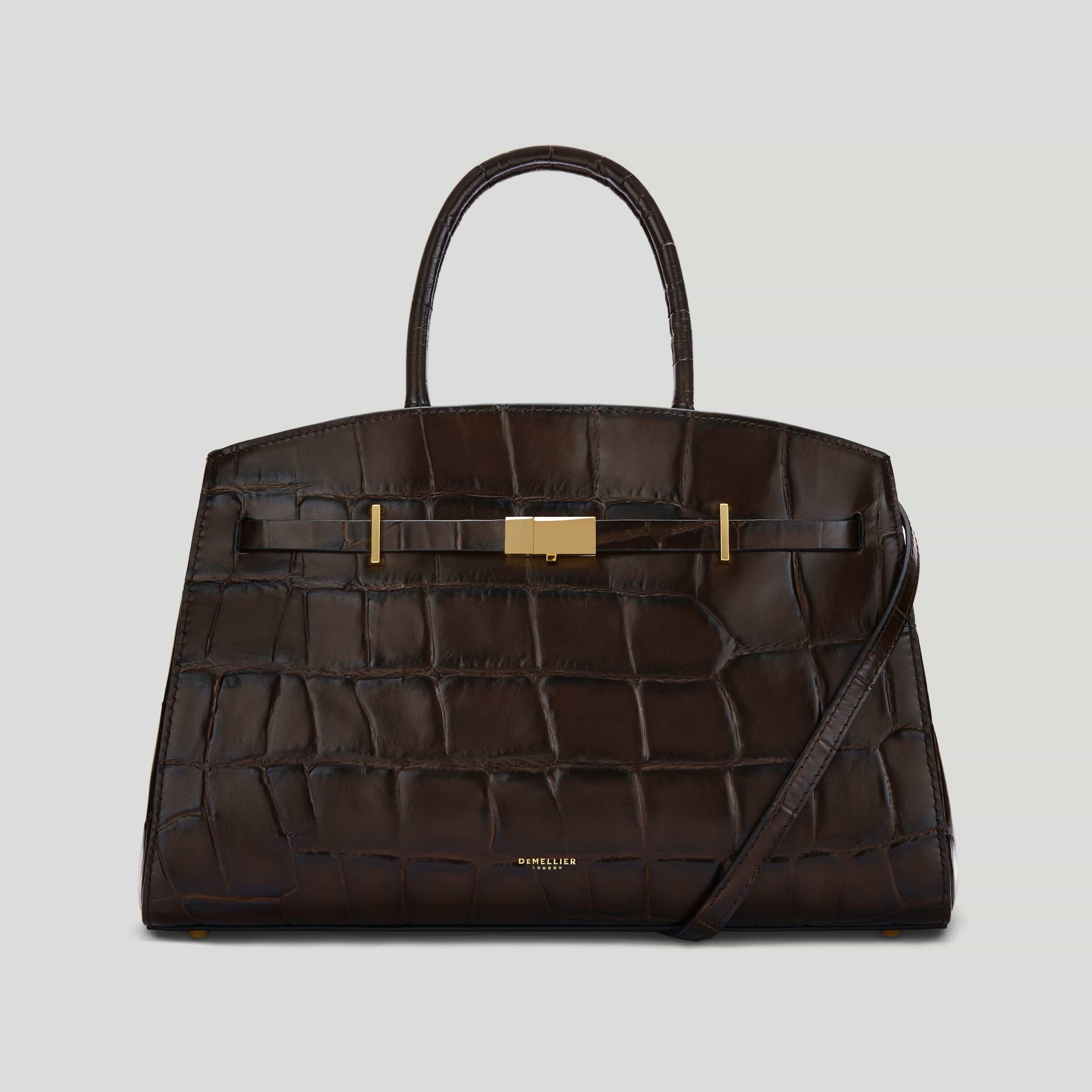 The Midi Hudson | Dark Chocolate Large Croc-Effect | DeMellier